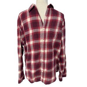 Cape Juby Vintage Plaid Button Down Flannel Shirt Casual Burgundy Red & White M